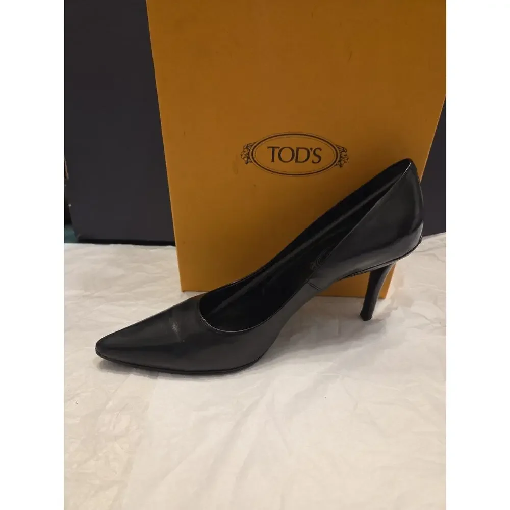 TODS MARIOS Black Leather Heels US39.5